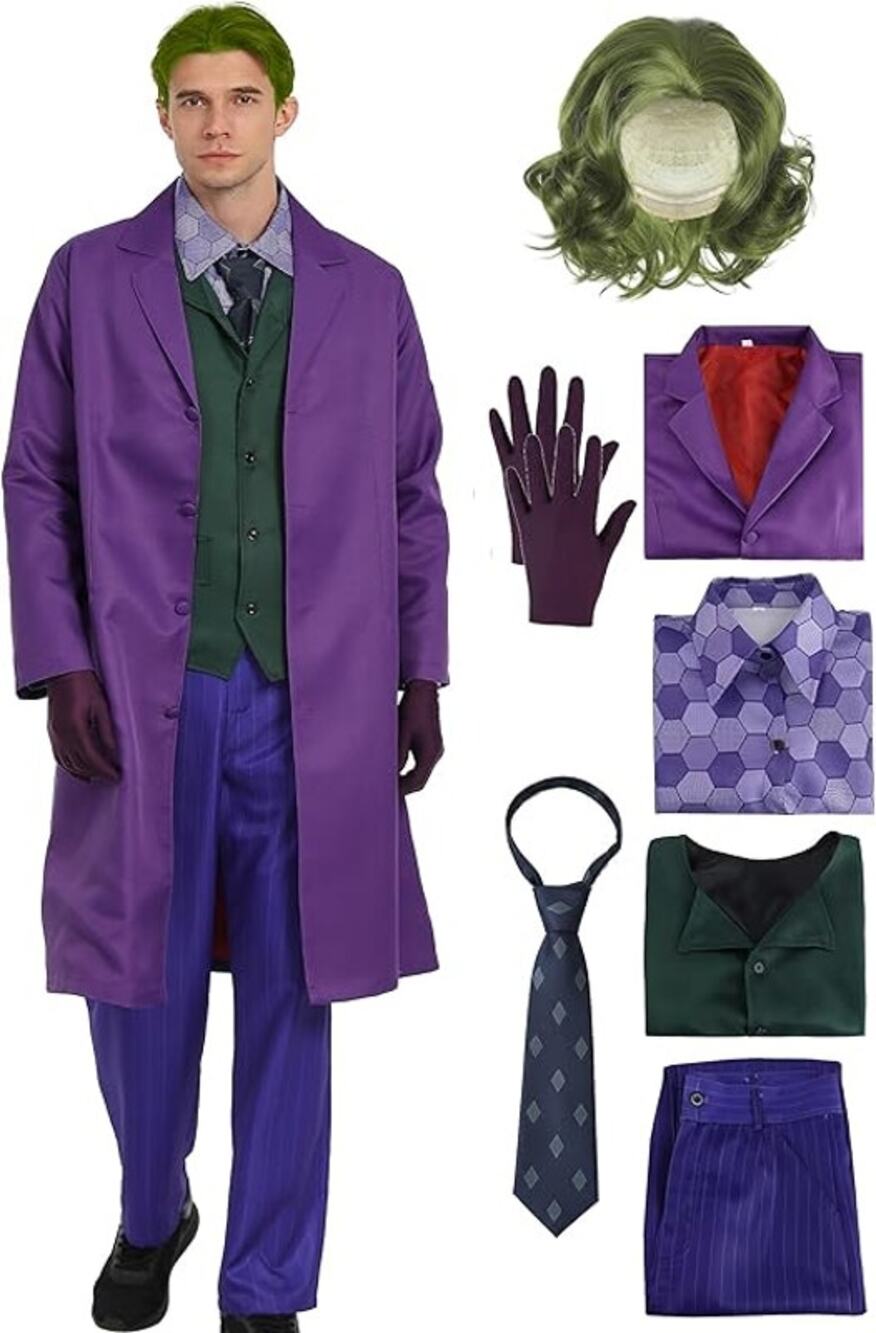 Purple Suit  Halloween Joker Costume Set Gloves Wig Jacket  Cosplay Comic Con